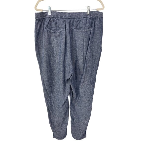 Old Navy Chambray Tapered Pull On Pants Women L Blue Linen Blend Elastic Waist - Picture 4 of 10